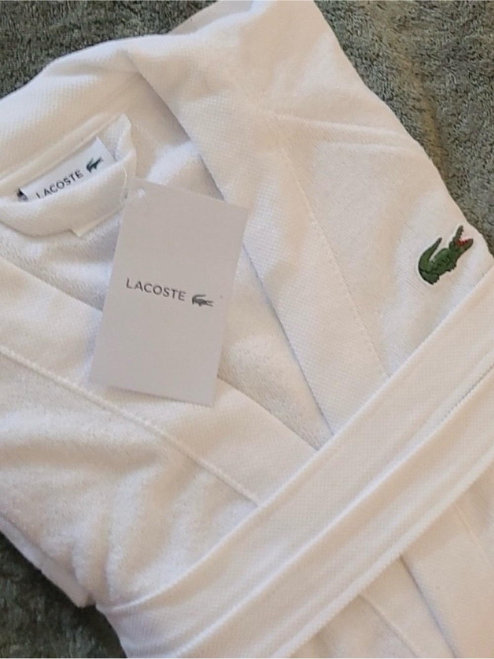 Lacoste White Women’s Terry Bathrobe with Green Crocodile Logo